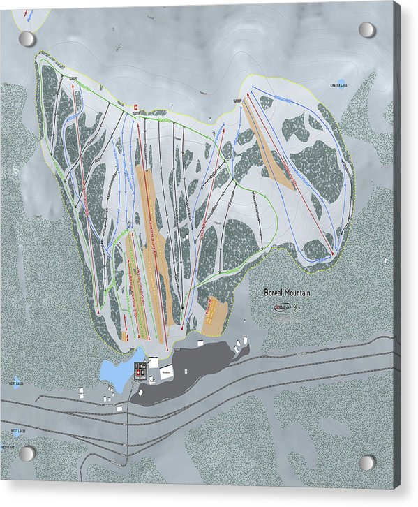 Boreal Ski Trail Map - Acrylic Print - Powderaddicts