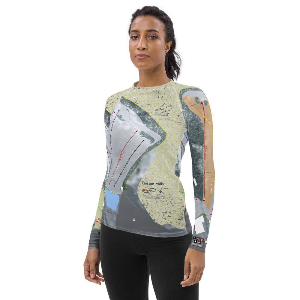 Boston Mills, Ohio Ski Trail Map Women's Base Layer Top - Powderaddicts