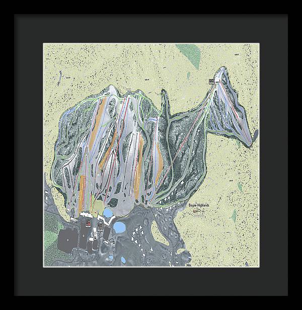 Boyne Highlands Ski Trail Map - Framed Print - Powderaddicts