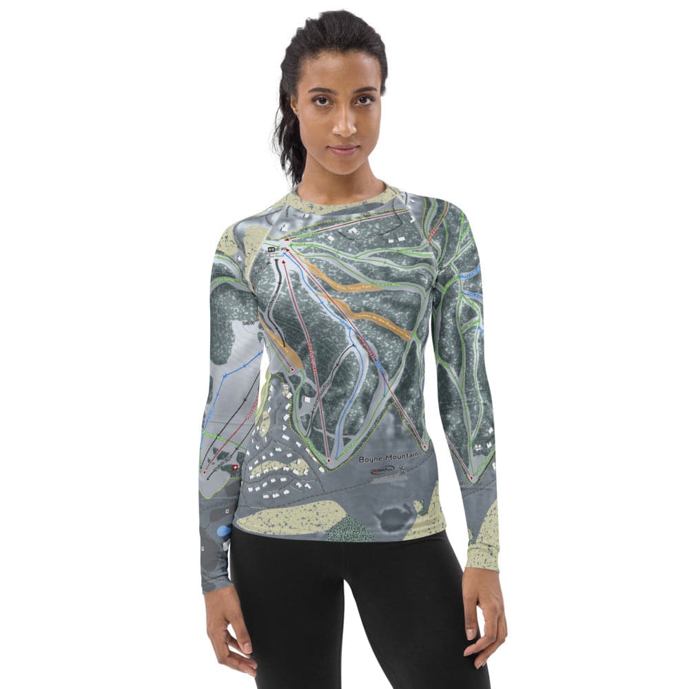 Boyne Mountain, Michigan Ski Trail Map Women's Base Layer Top - Powderaddicts