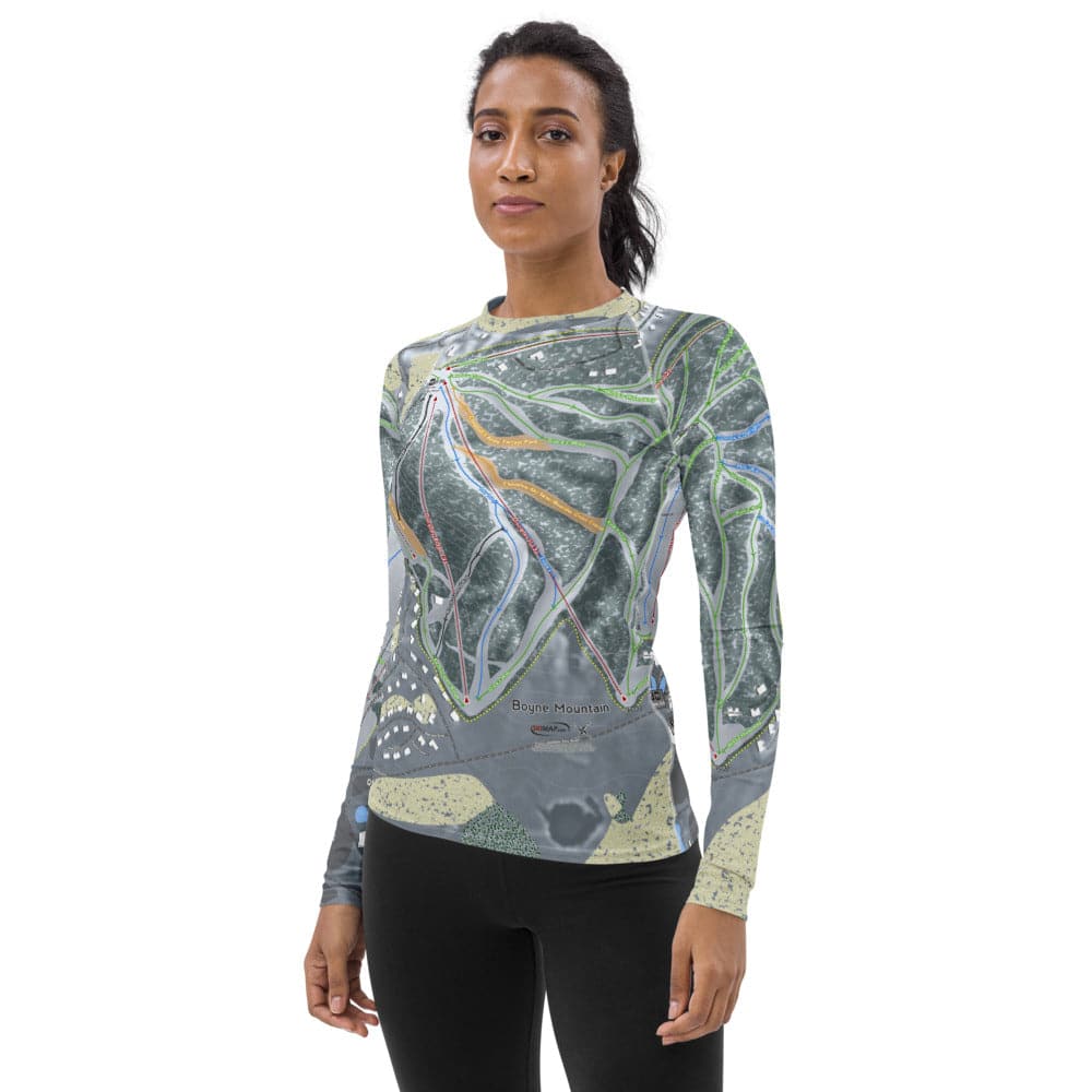 Boyne Mountain, Michigan Ski Trail Map Women's Base Layer Top - Powderaddicts