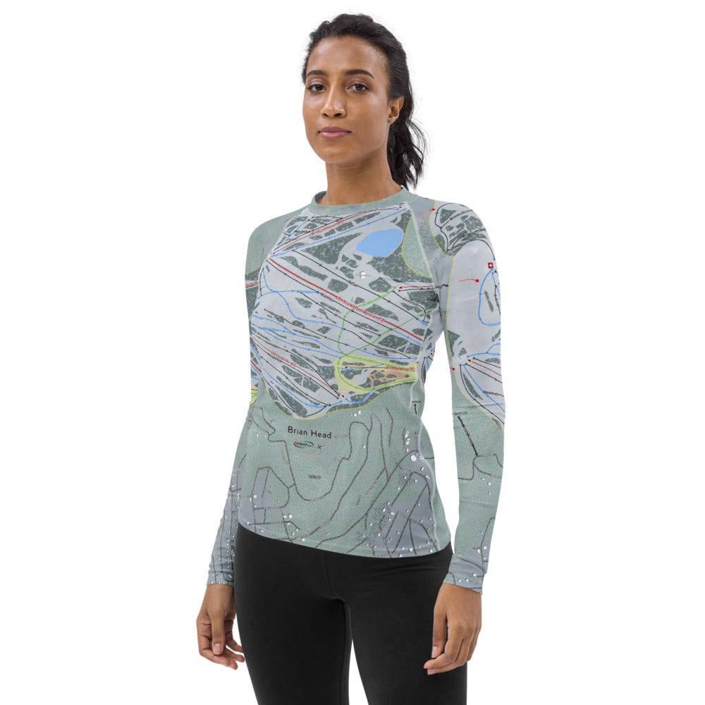 Brian Head, Utah Ski Trail Map Women's Base Layer Top - Powderaddicts
