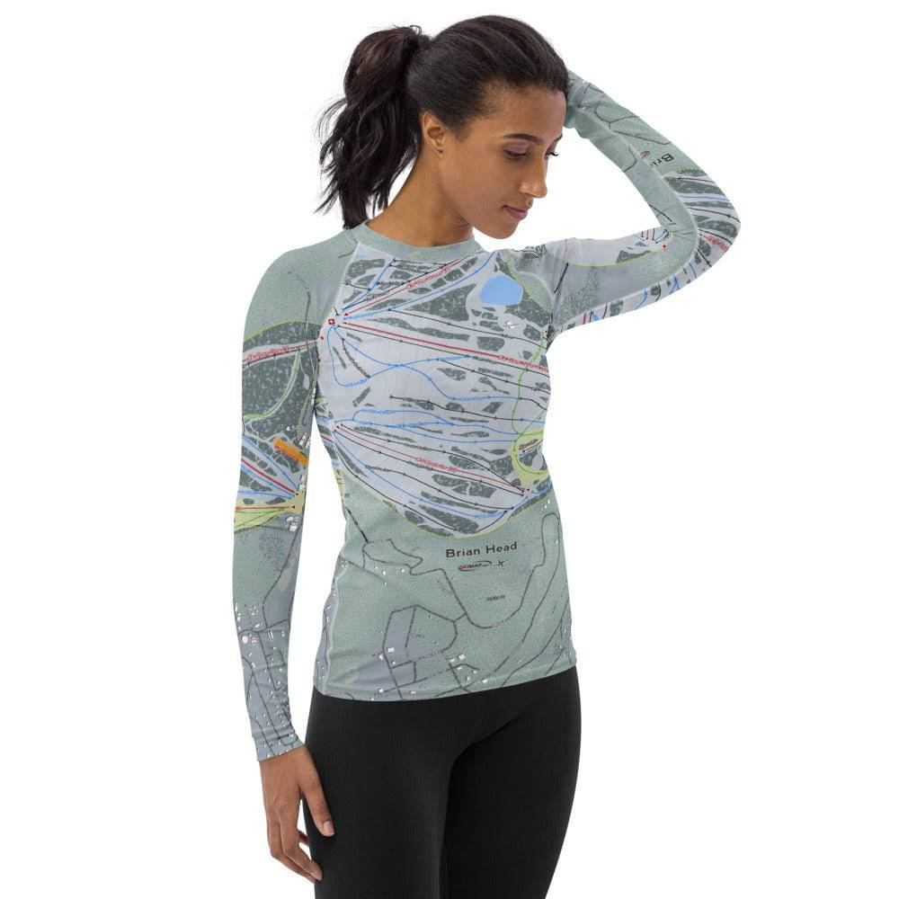 Brian Head, Utah Ski Trail Map Women's Base Layer Top - Powderaddicts
