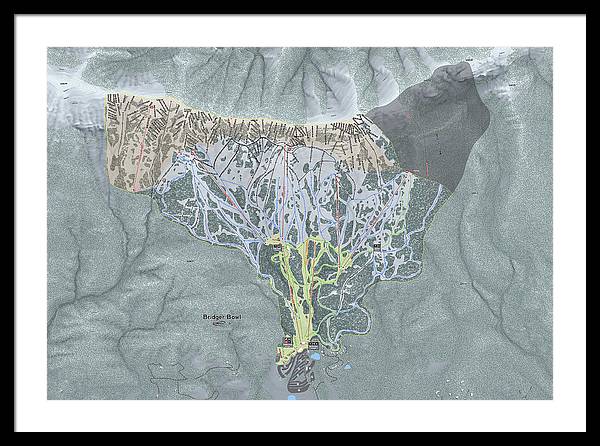 Bridger Bowl Ski Trail Map - Framed Print - Powderaddicts