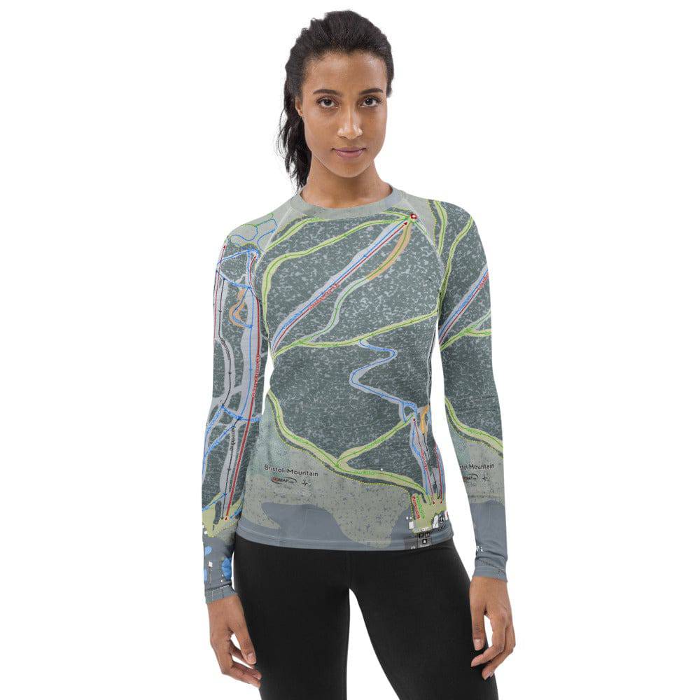Bristol Mountain, New York Ski Trail Map Women's Base Layer Top - Powderaddicts
