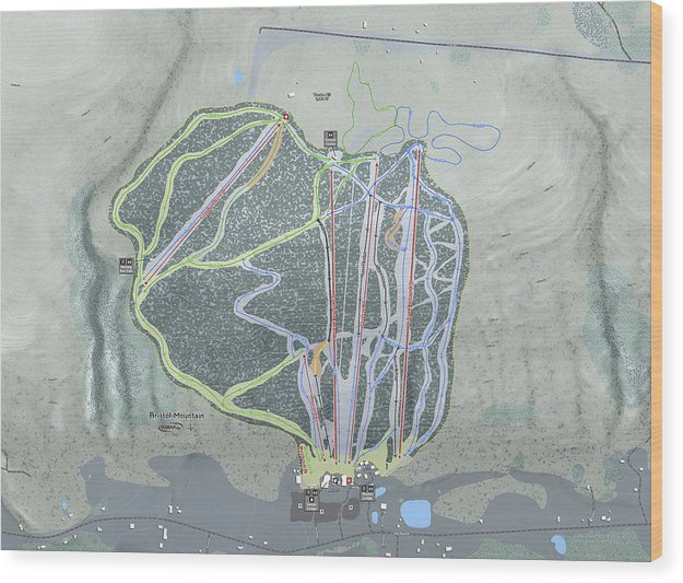 Bristol Mountain Ski Trail Map - Wood Print - Powderaddicts