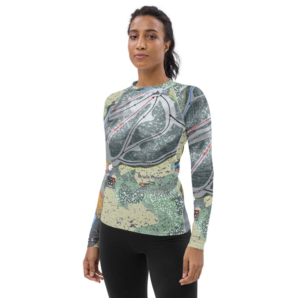 Bruce Mound, Wisconsin Ski Trail Map Women&#39;s Base Layer Top - Powderaddicts