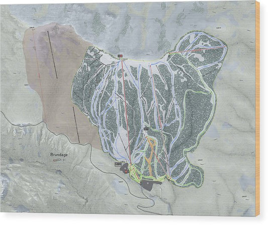 Brundage Ski Trail Map - Wood Print - Powderaddicts