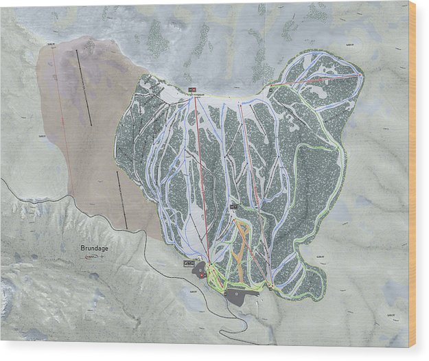 Brundage Ski Trail Map - Wood Print - Powderaddicts