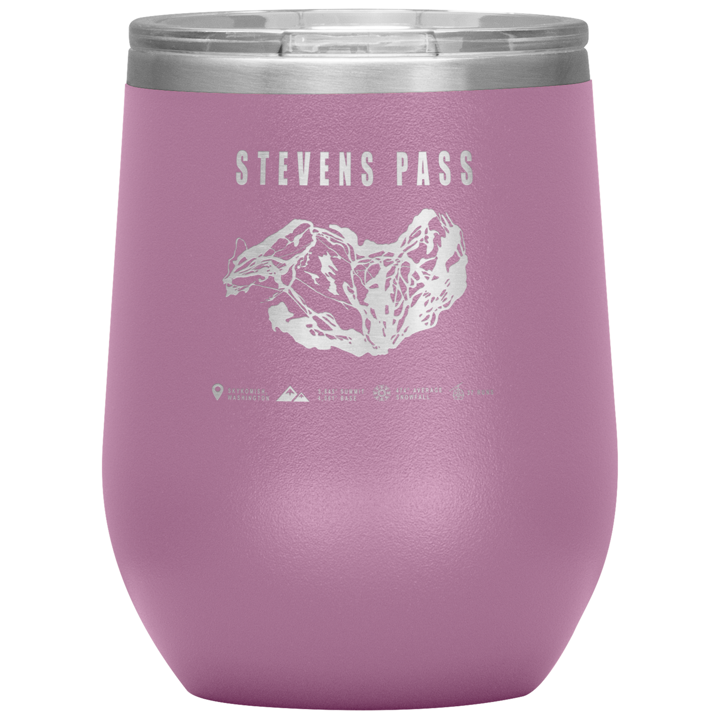 Stevens Pass, Washington Ski Trail Map Wine 12oz Tumbler - Powderaddicts