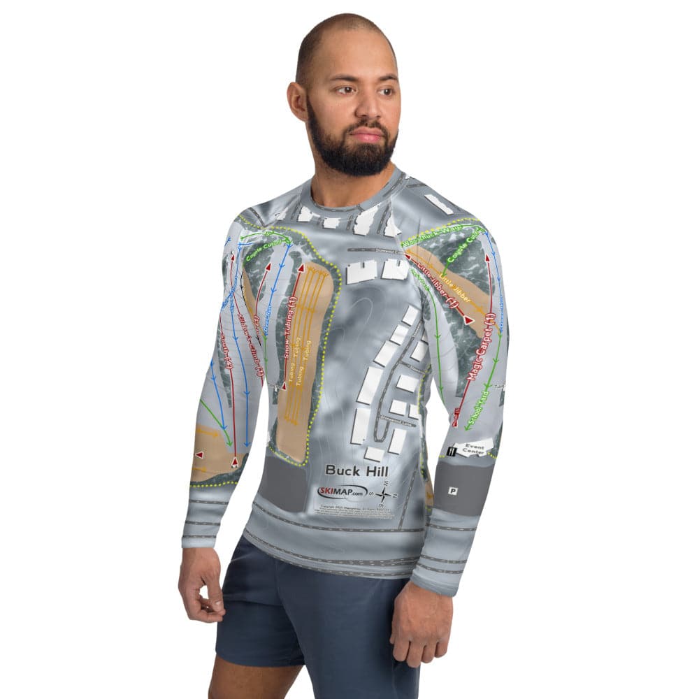 Buck Hill, Minnesota Ski Trail Map Men's Base Layer Top - Powderaddicts