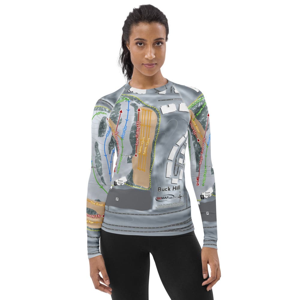 Buck Hill, Minnesota Ski Trail Map Women's Base Layer Top - Powderaddicts