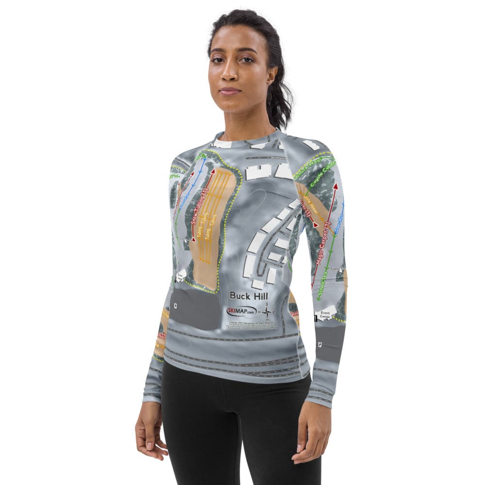 Buck Hill, Minnesota Ski Trail Map Women's Base Layer Top - Powderaddicts