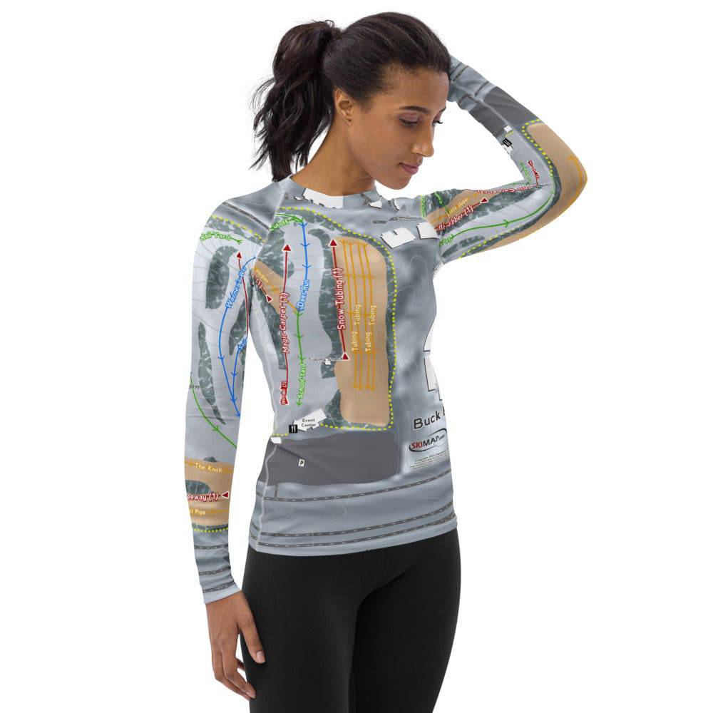 Buck Hill, Minnesota Ski Trail Map Women's Base Layer Top - Powderaddicts