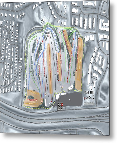 Buck Hill Ski Trail Map - Metal Print - Powderaddicts