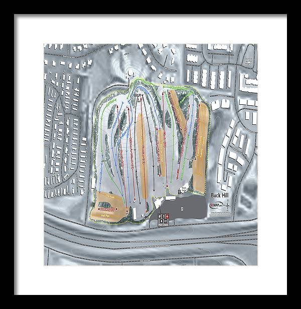 Buck Hill Ski Trail Map - Framed Print - Powderaddicts