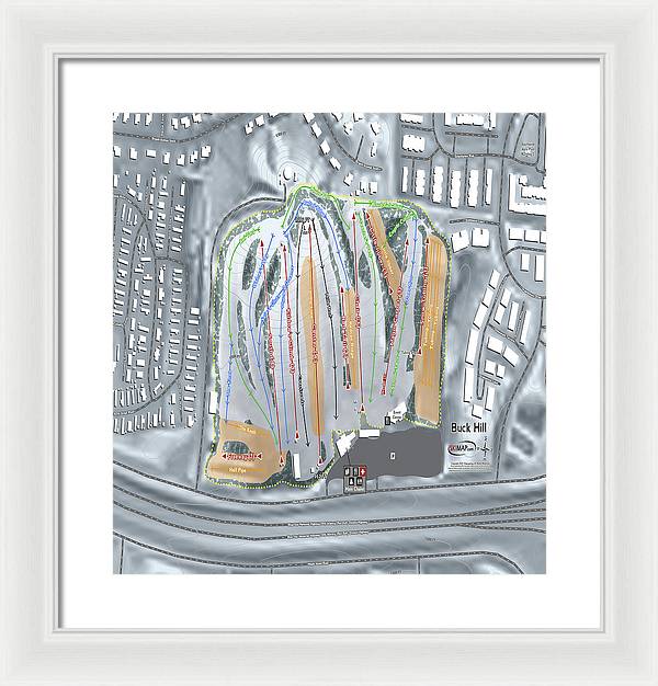 Buck Hill Ski Trail Map - Framed Print - Powderaddicts