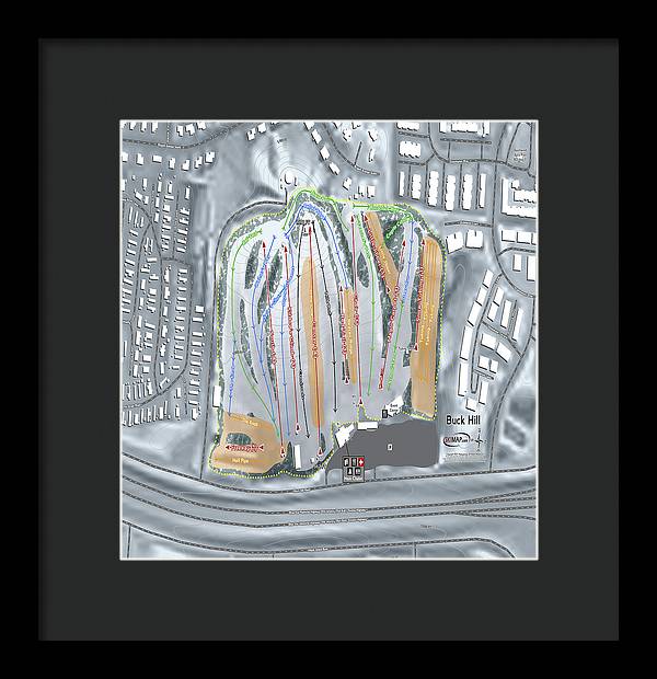 Buck Hill Ski Trail Map - Framed Print - Powderaddicts