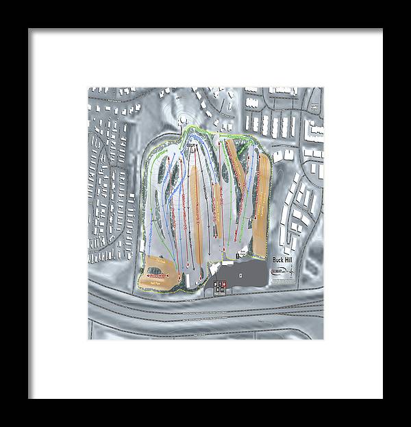 Buck Hill Ski Trail Map - Framed Print - Powderaddicts