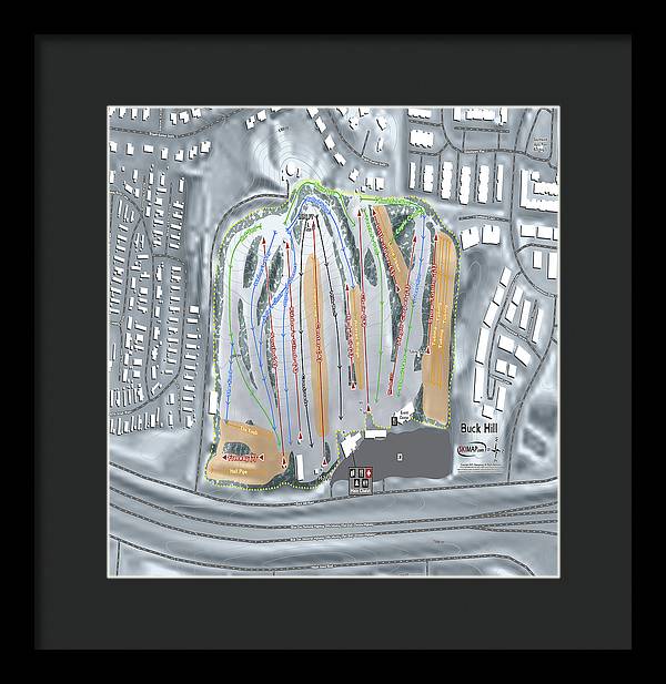 Buck Hill Ski Trail Map - Framed Print - Powderaddicts