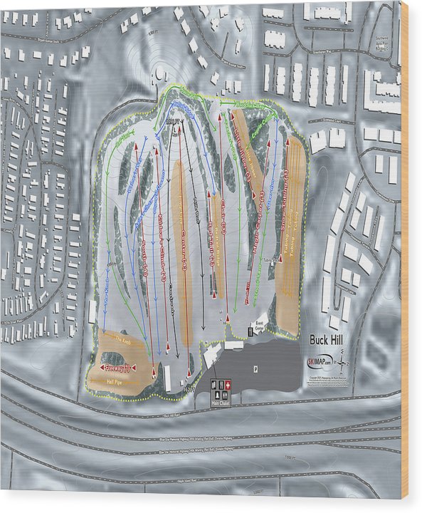 Buck Hill Ski Trail Map - Wood Print - Powderaddicts