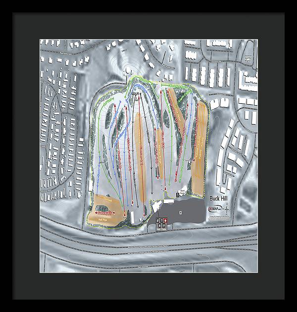 Buck Hill Ski Trail Map - Framed Print - Powderaddicts