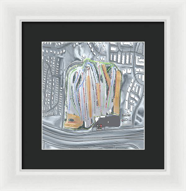 Buck Hill Ski Trail Map - Framed Print - Powderaddicts