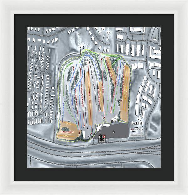 Buck Hill Ski Trail Map - Framed Print - Powderaddicts