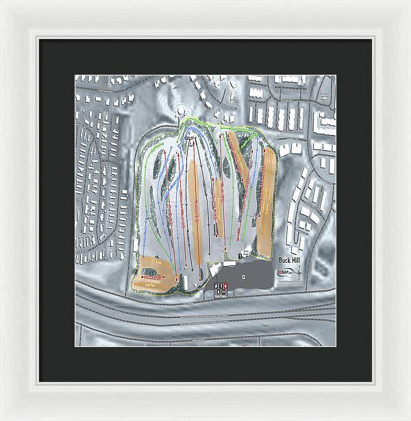 Buck Hill Ski Trail Map - Framed Print - Powderaddicts