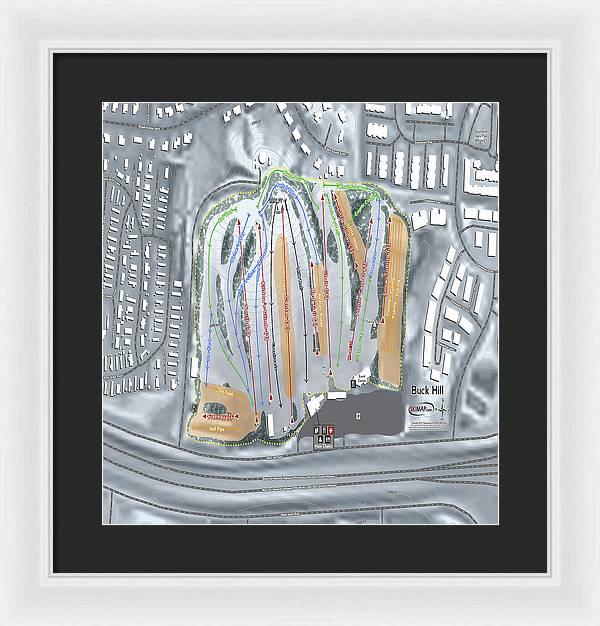 Buck Hill Ski Trail Map - Framed Print - Powderaddicts