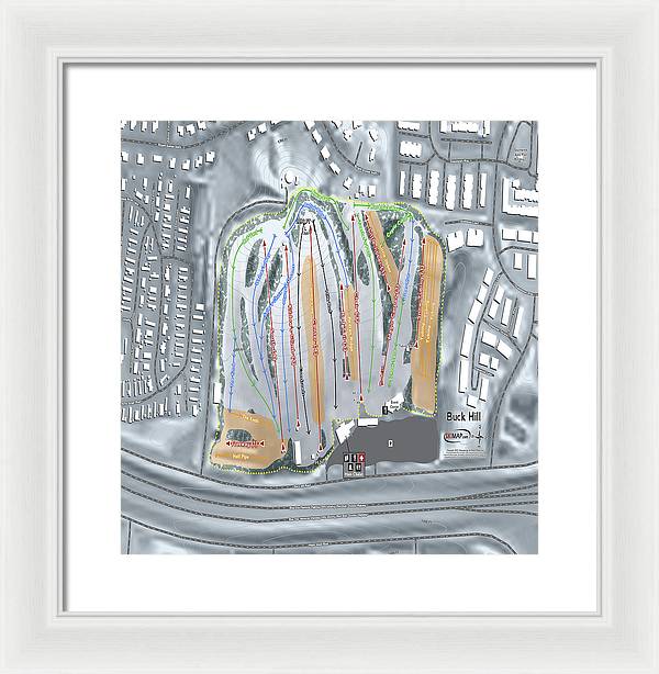 Buck Hill Ski Trail Map - Framed Print - Powderaddicts