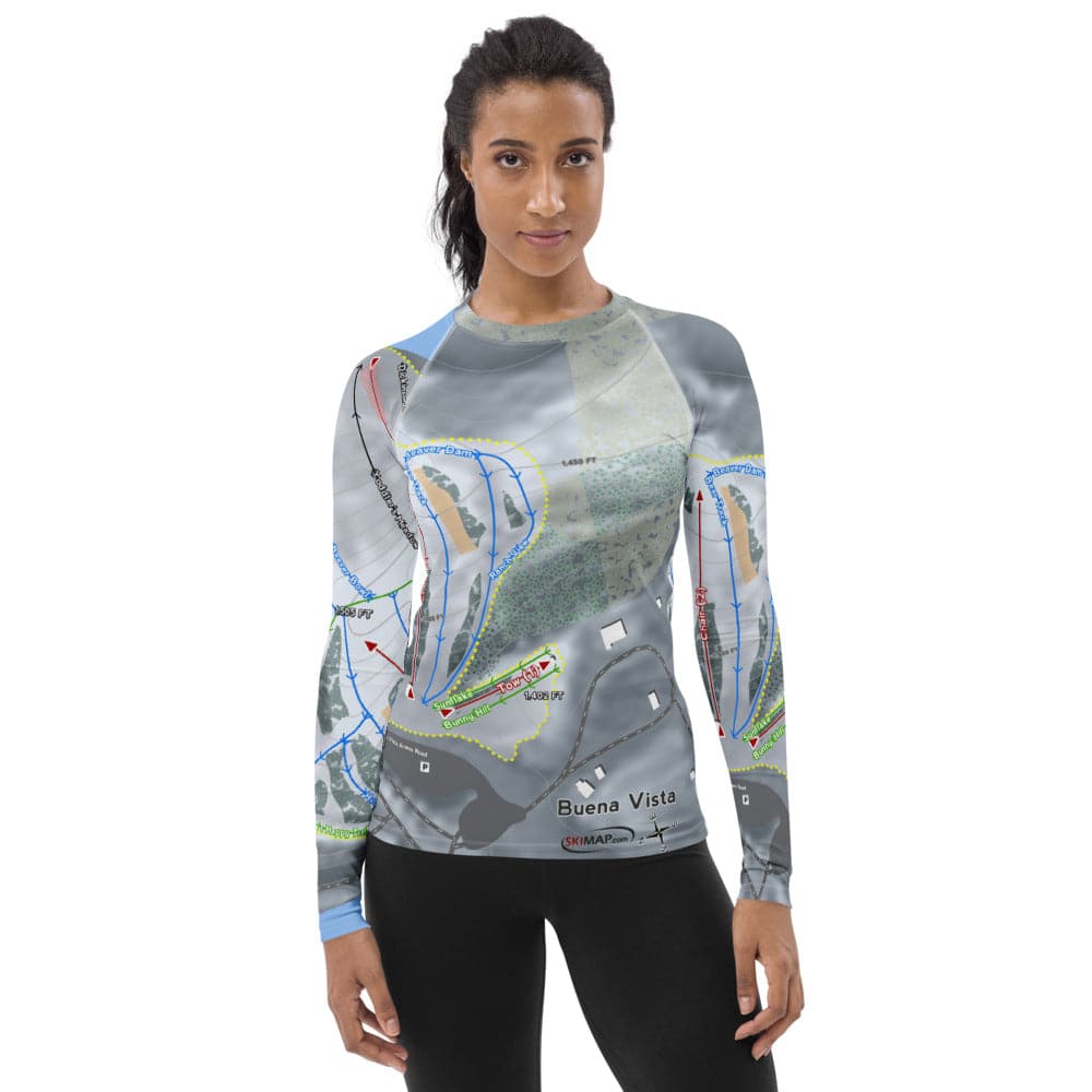 Buena Vista, Minnesota Ski Trail Map Women's Base Layer Top - Powderaddicts