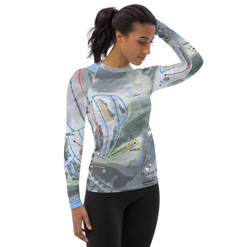 Buena Vista, Minnesota Ski Trail Map Women's Base Layer Top - Powderaddicts