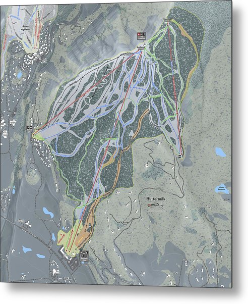 Buttermilk Ski Trail Map - Metal Print - Powderaddicts