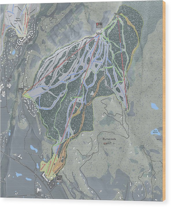 Buttermilk Ski Trail Map - Wood Print - Powderaddicts