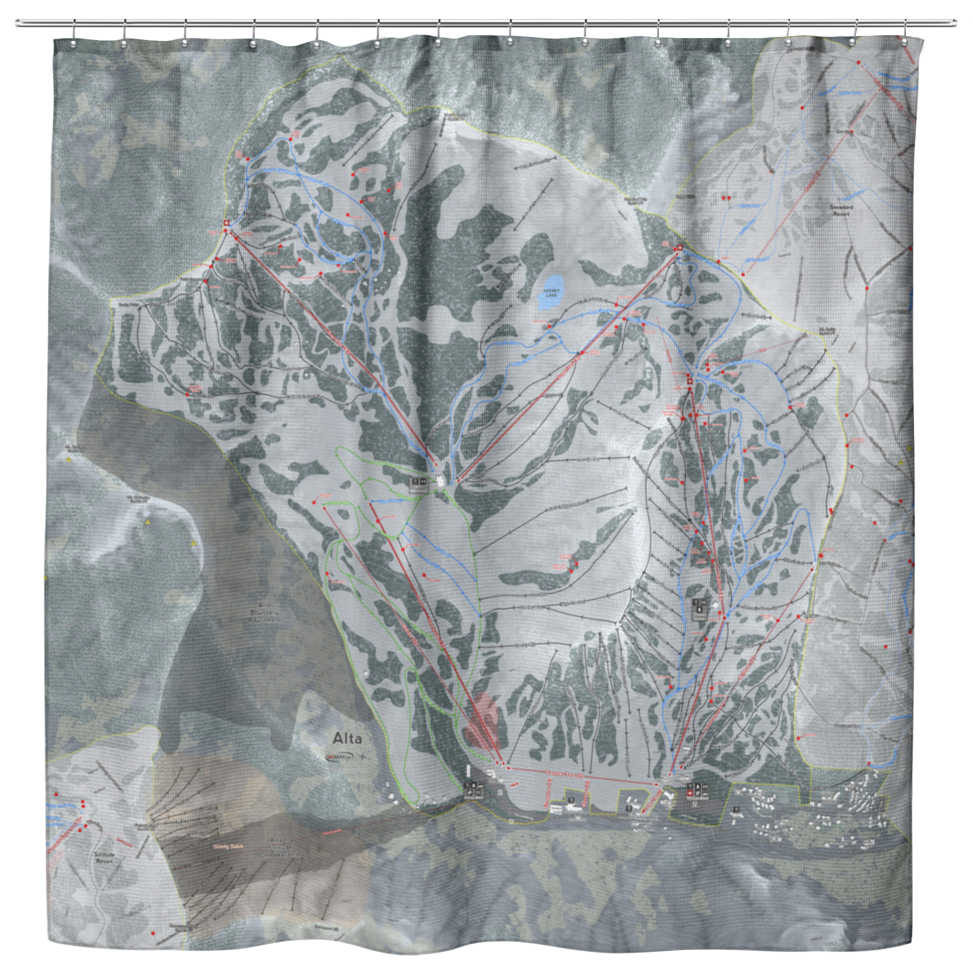 Alta Ski Trail Map Shower Curtain - Powderaddicts