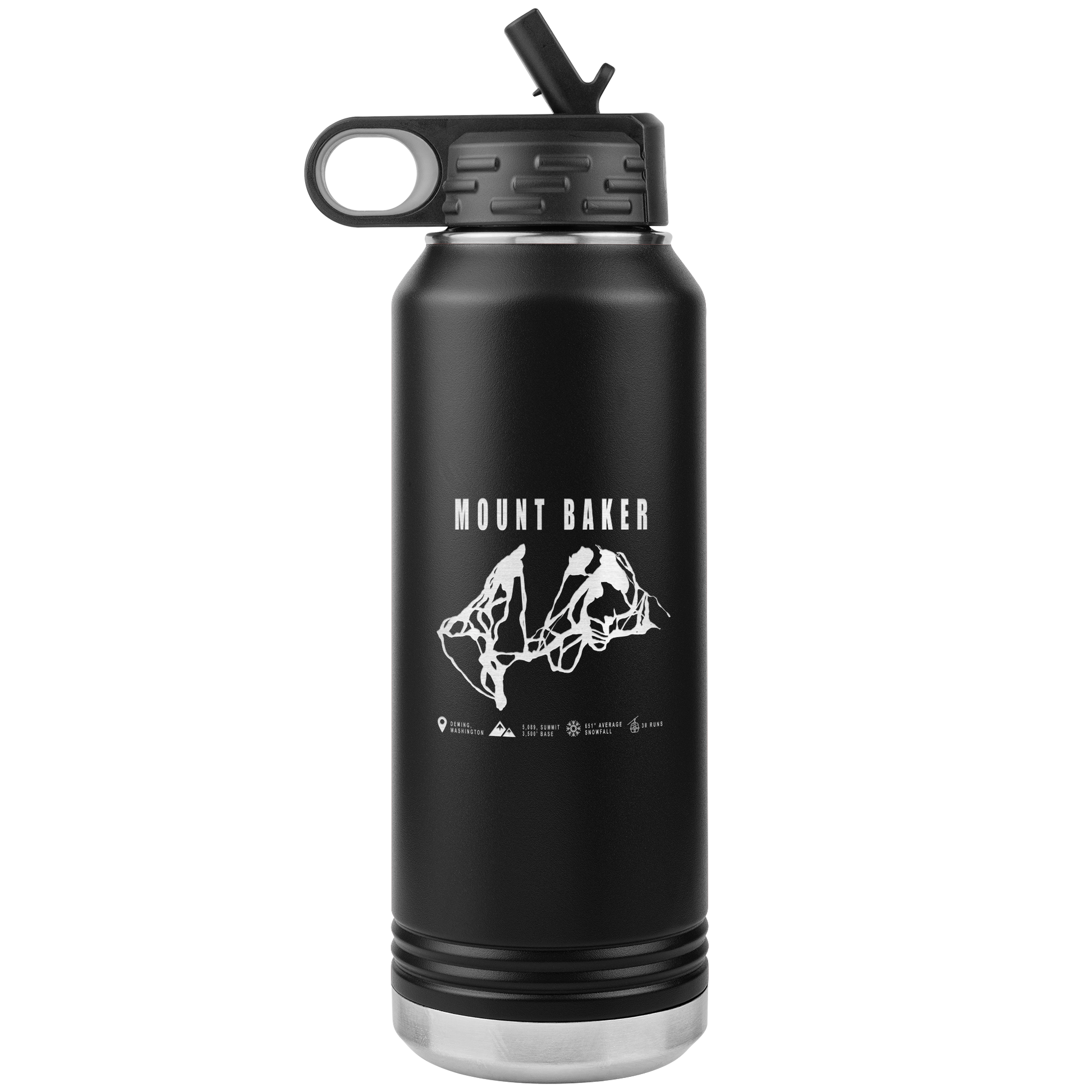 Mount Baker, Washington Ski Trail Map 32oz Water Bottle Tumbler - Powderaddicts