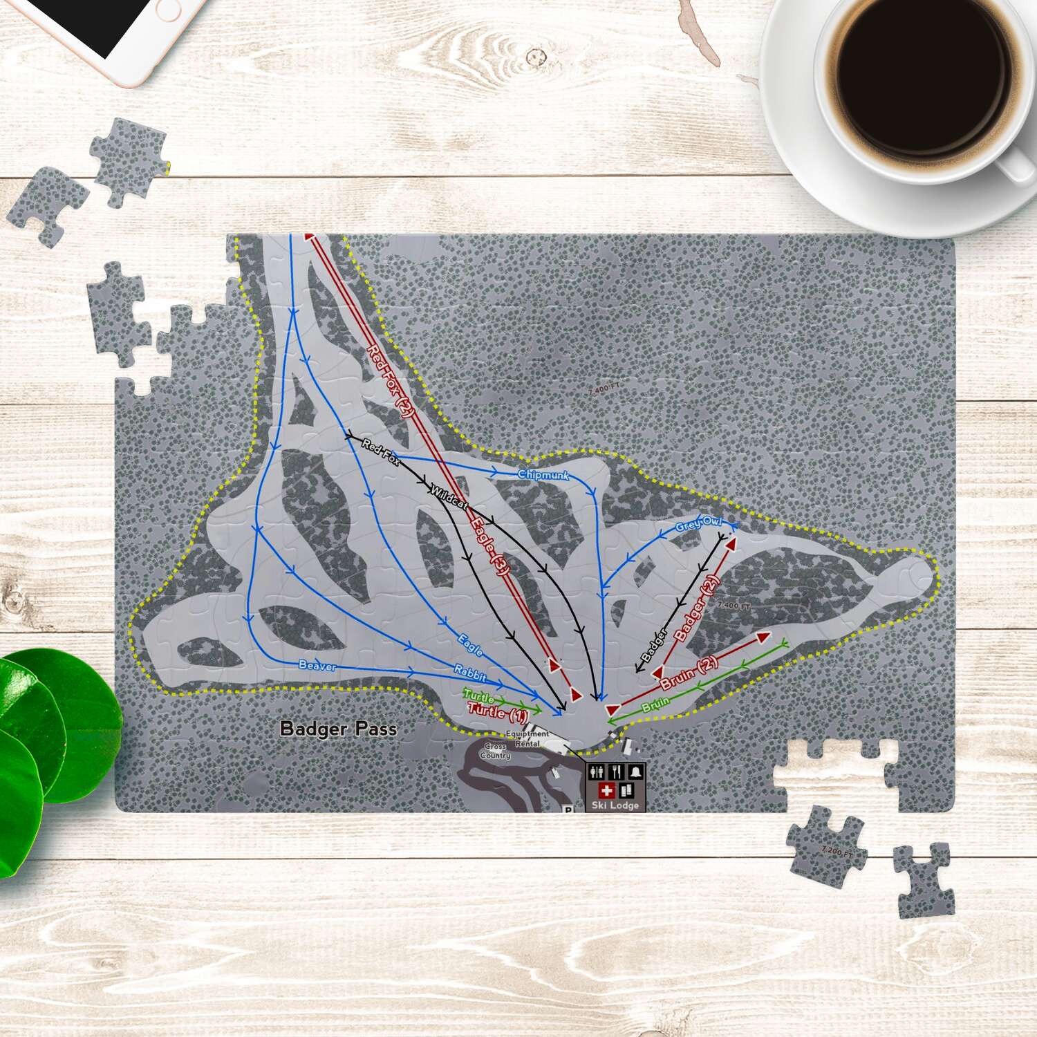 Badger Pass, California Ski Trail Map Puzzle - Powderaddicts