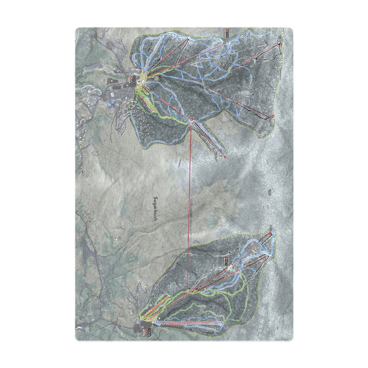 Sugarbush, Vermont Ski Resort Map Printed Beach Towel - Powderaddicts