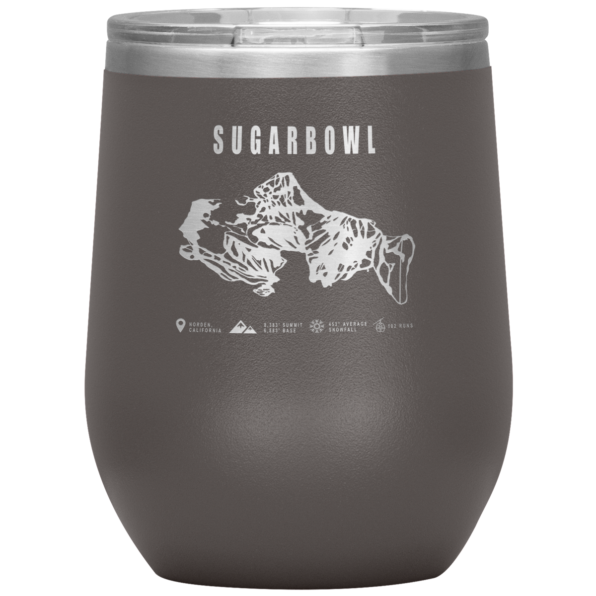 Sugarbowl, California Ski Trail Map Wine 12oz Tumbler - Powderaddicts