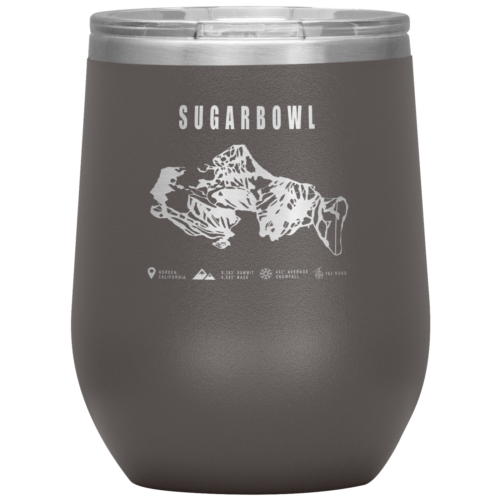 Sugarbowl, California Ski Trail Map Wine 12oz Tumbler - Powderaddicts