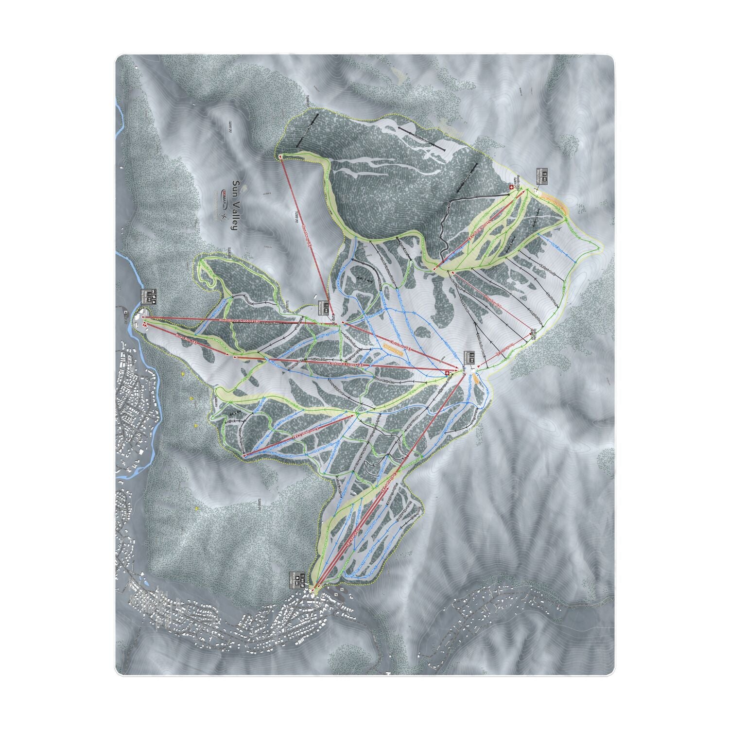 Sun Valley, Idaho Ski Resort Map Printed Beach Towel