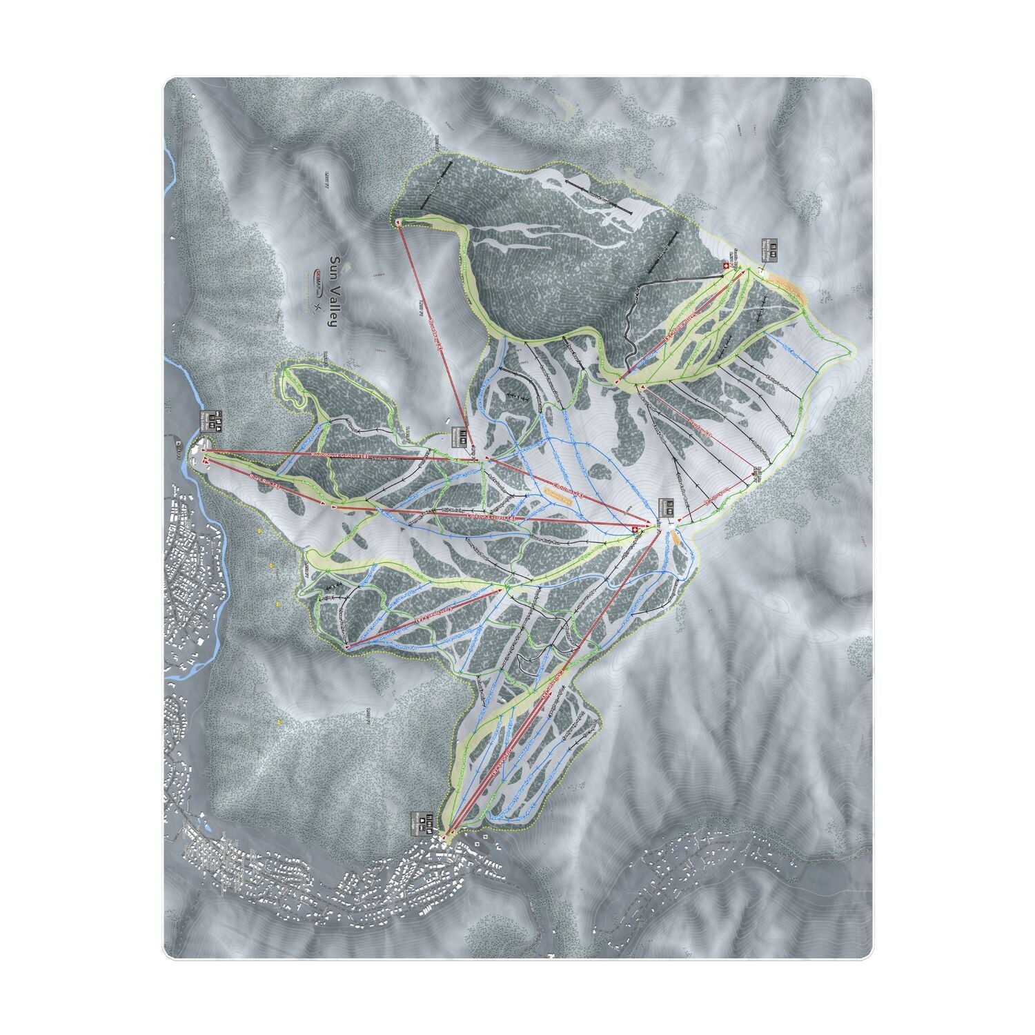 Sun Valley, Idaho Ski Resort Map Printed Beach Towel - Powderaddicts
