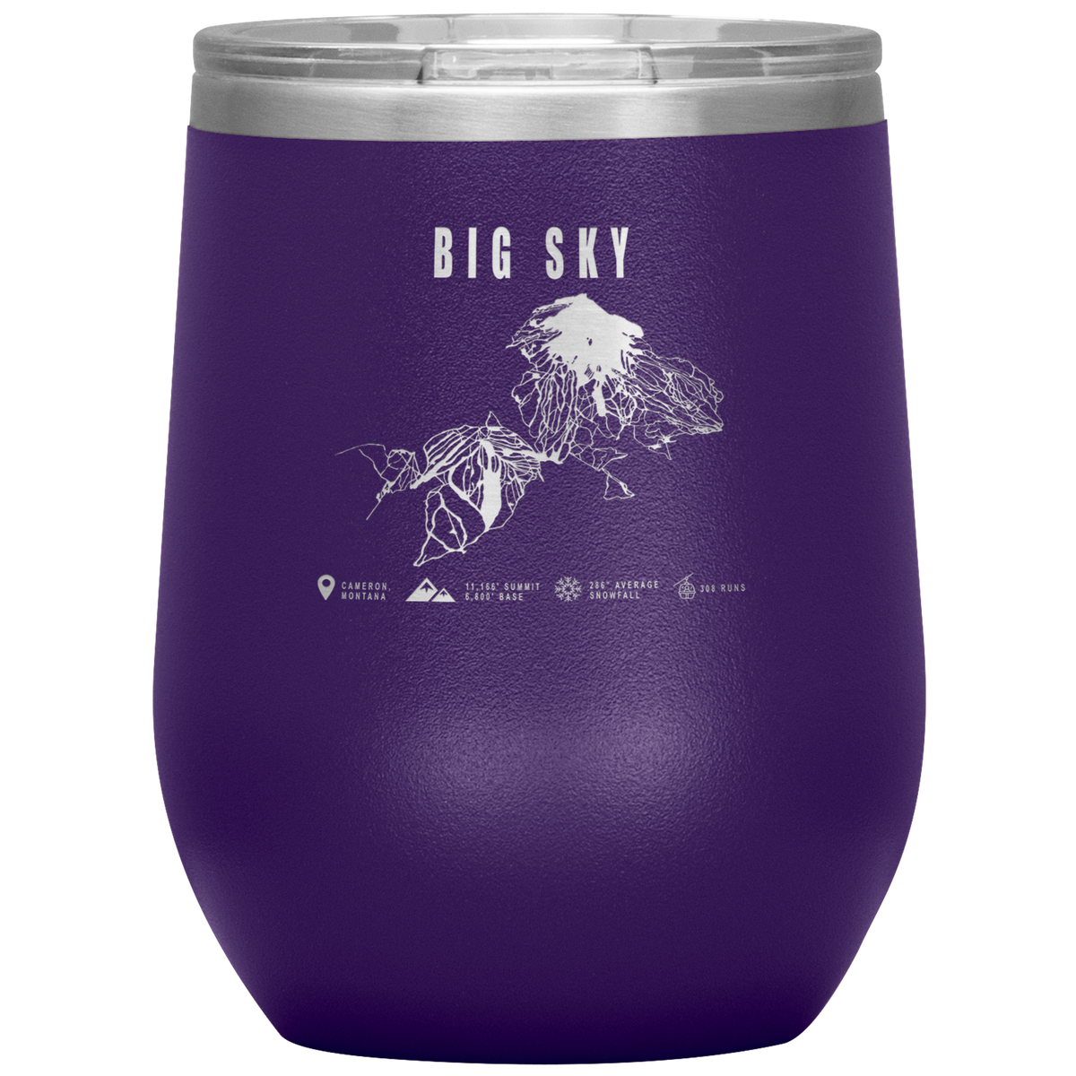 Big Sky Montana Ski Trail Map Wine 12oz Tumbler - Powderaddicts