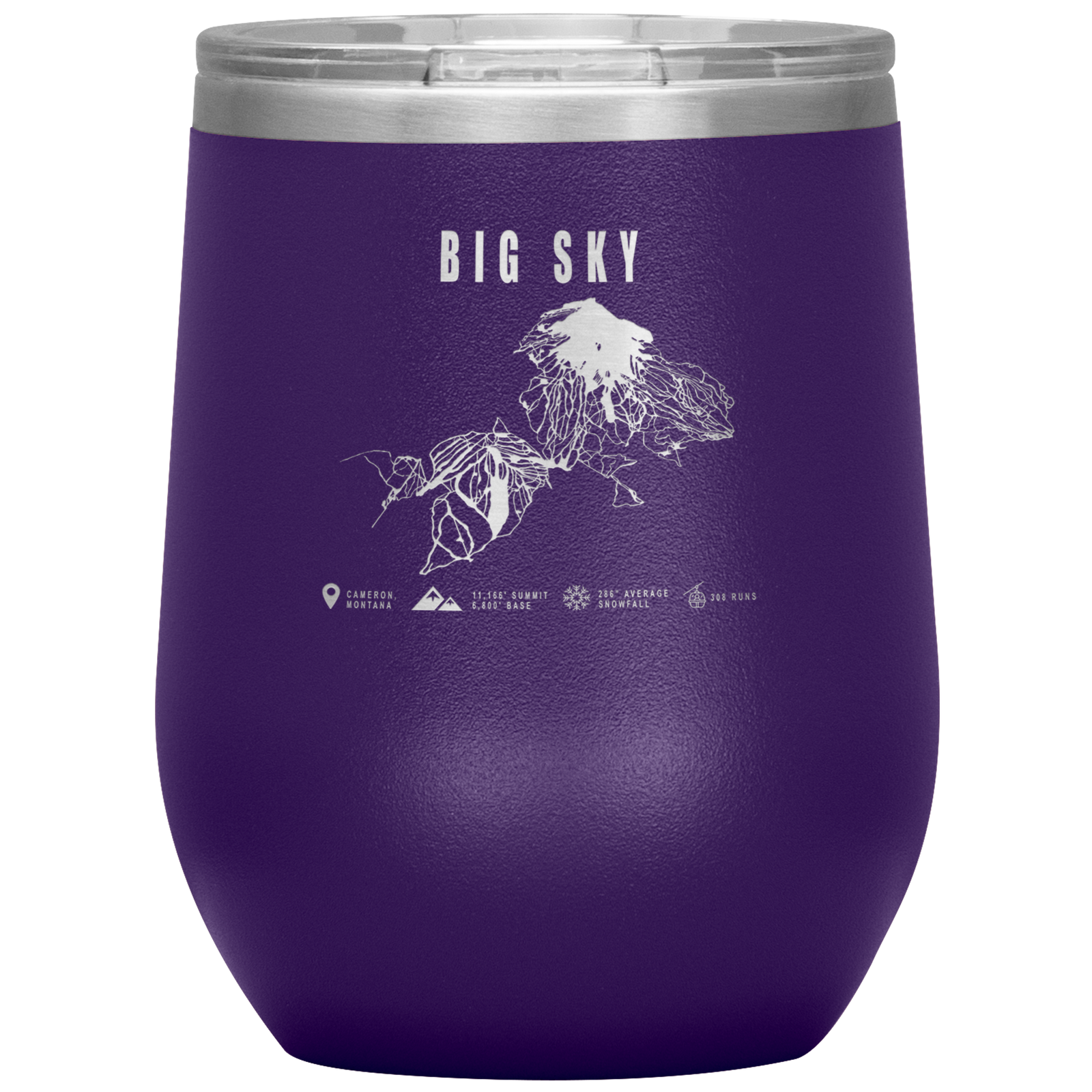Big Sky Montana Ski Trail Map Wine 12oz Tumbler - Powderaddicts