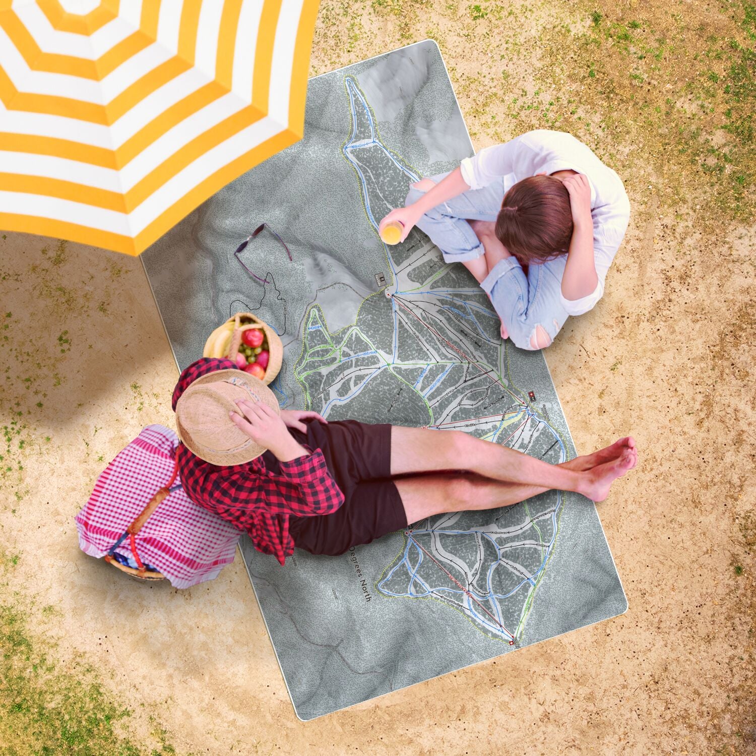 49 Degrees North, Washington Ski Resort Map Printed Beach Towel - Powderaddicts