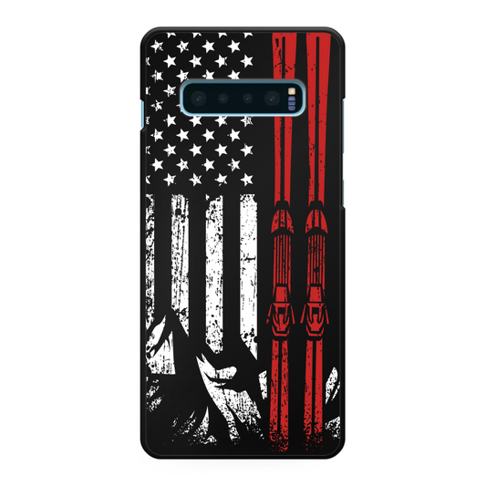 USA Flag - Ski - Thin Red Line Back Printed Black Hard Phone Case - Powderaddicts