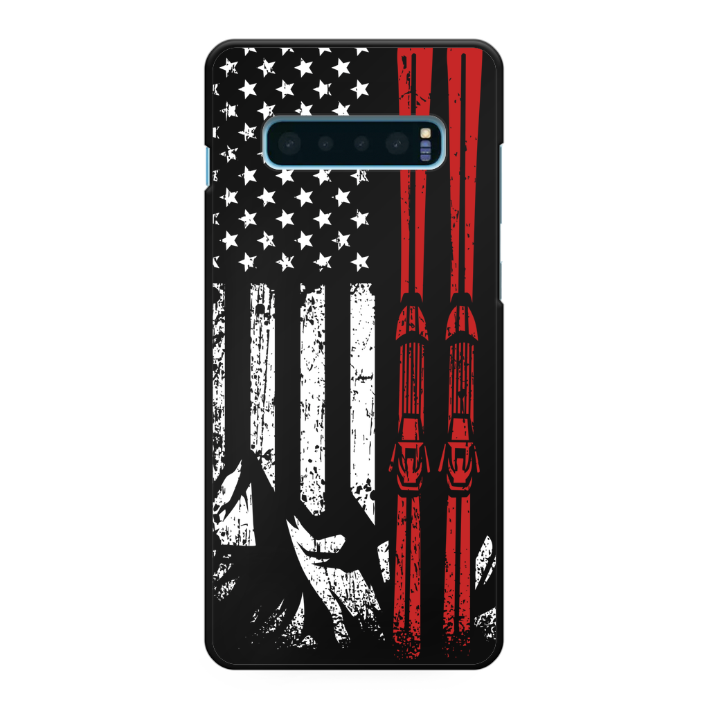 USA Flag - Ski - Thin Red Line Back Printed Black Hard Phone Case - Powderaddicts