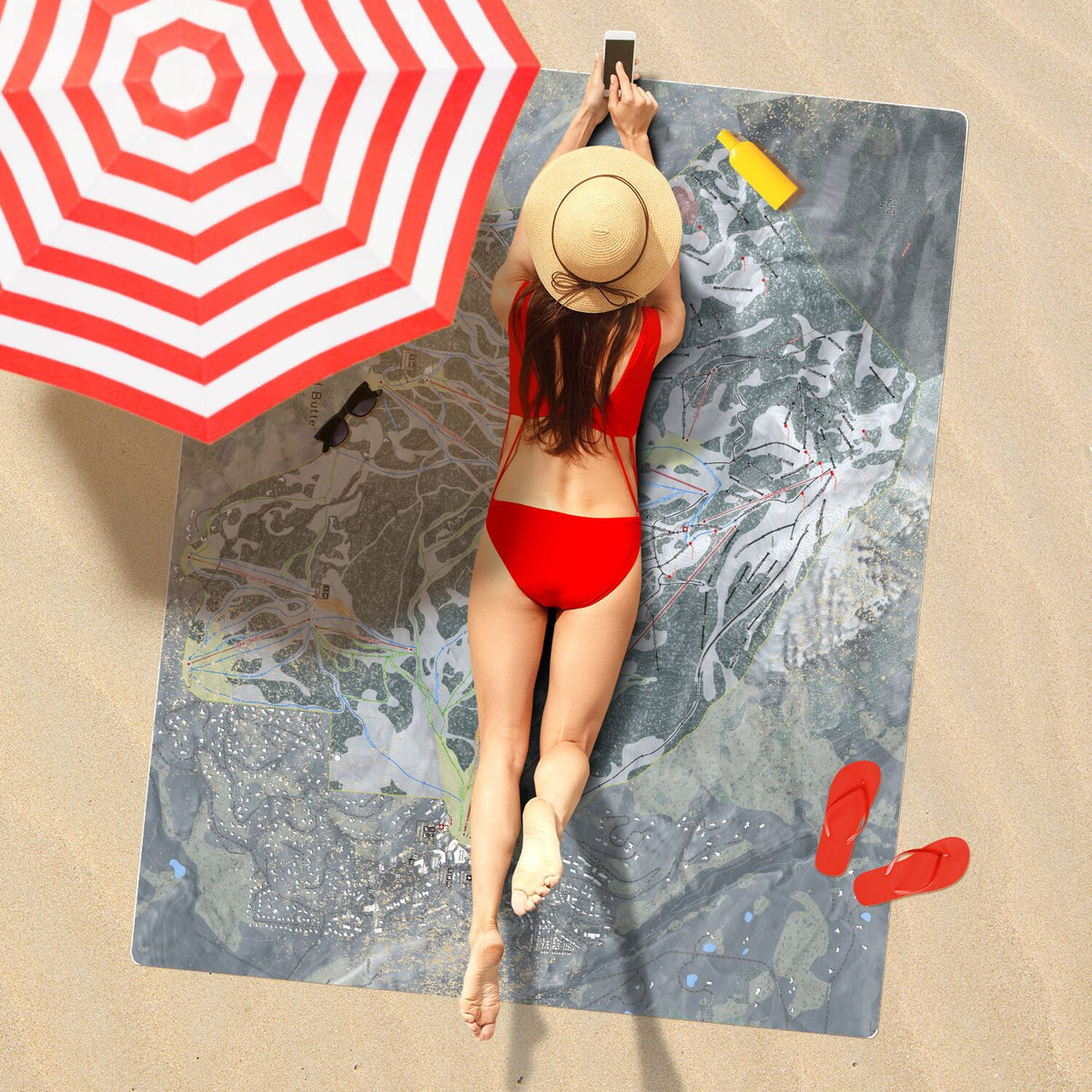 Crested Butte, Colorado Ski Resort Map Printed Beach Towel - Powderaddicts