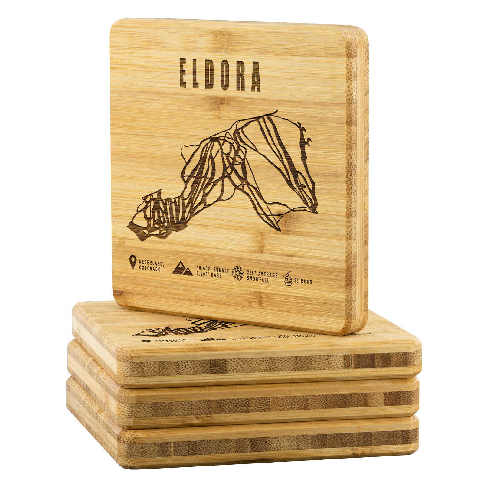 Eldora Colorado Ski Trail Map Bamboo Coaster - Powderaddicts